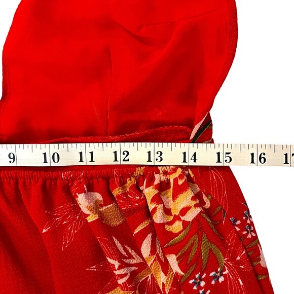 Size Large Red Floral Halter Maxi Dress Plunging Neckline Backless Design EUC - Picture 8 of 9